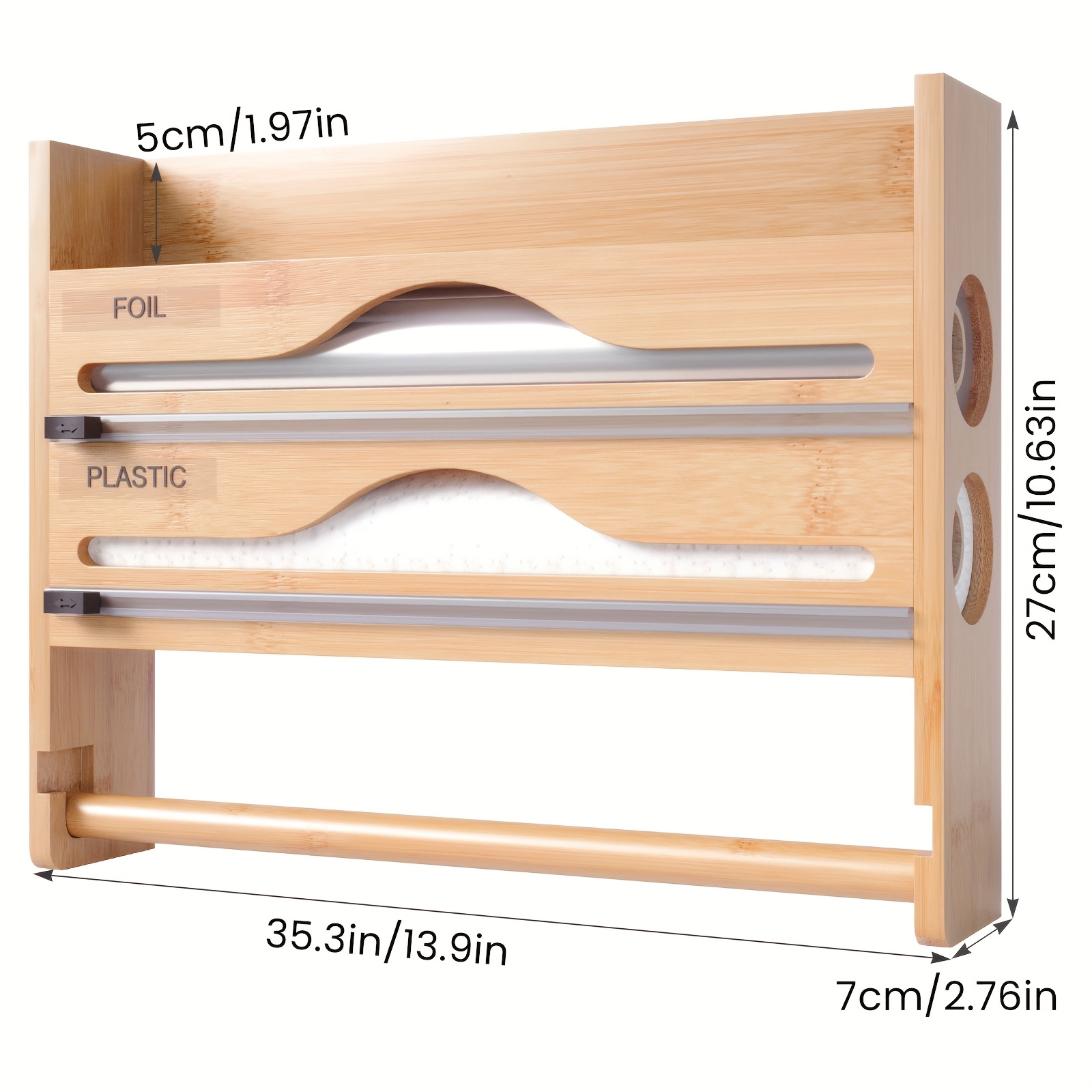 1pc Bamboo Tissue Holder, Plastic , Kitchen Plastic Wrap Cutter, Storage Rack