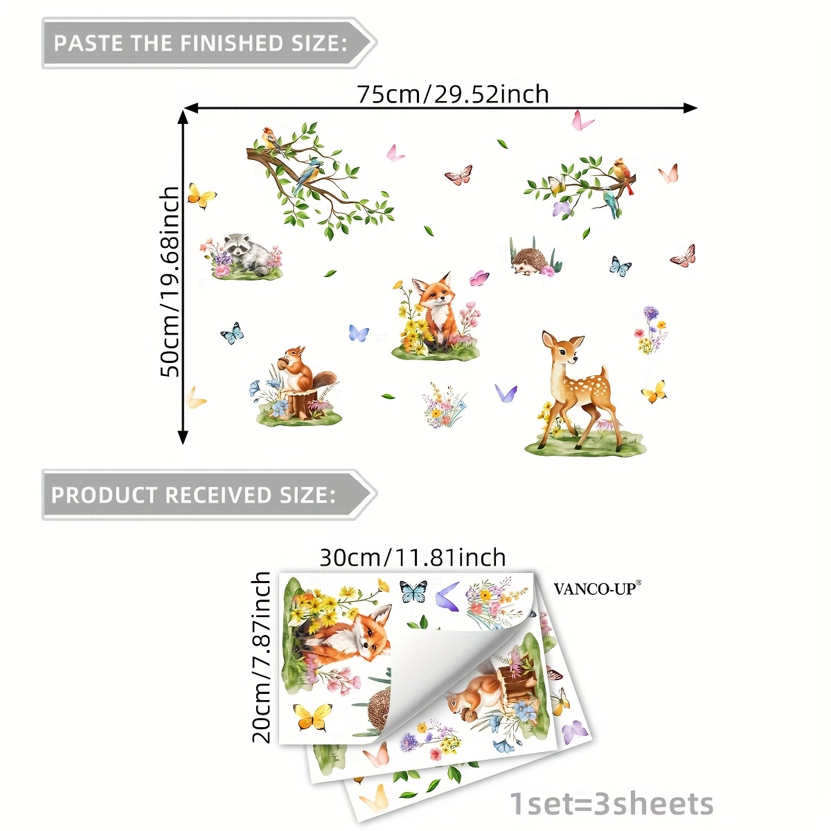 Image of A Set Of 3pcs, 20*30cm*3pcs, Hand-painted Branch Fox Animal Electrostatic Window Cling, Double-sided Window Decoration Sticker, Adhesive-free D16063-yj