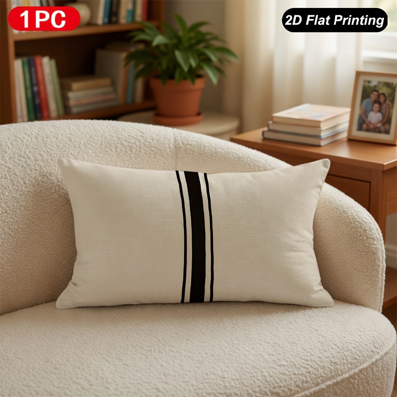 TEMU 1pc, Simple And Stylish Modern Black Striped Pattern Lumbar Pillow Cover, 2d Flat, No Embroidery, Double-sided Print, Ideal For Living Room