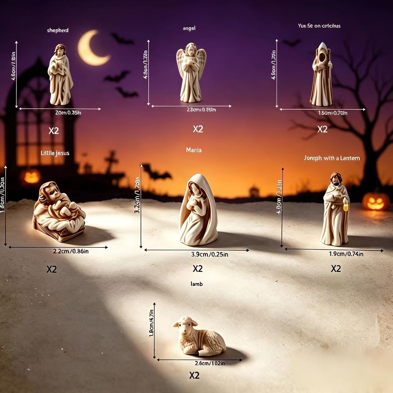 TEMU Collectible Statues 14pcs Miniature Nativity Scene Diy Accessory Set, Holiday Souvenir, Resin Manger And Figurines, Religious Themed Christmas