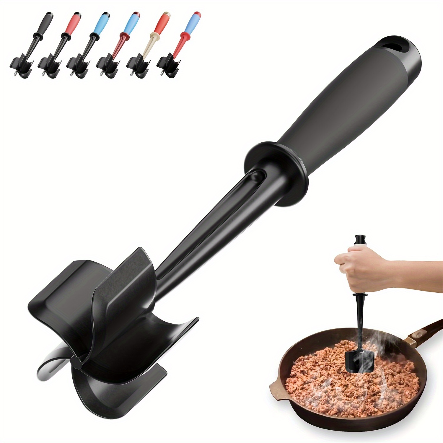 Manual Meat Chopper With 5 Curved Blades - ABERZEY Non-Stick Hamburger Smasher For Ground Beef Heat-Resistant Nylon Kitchen Gadget_voghion.com
