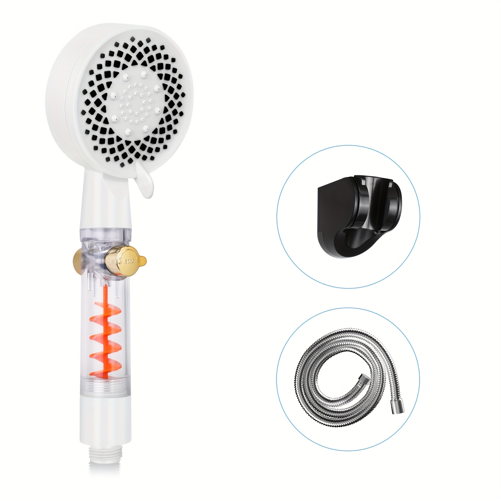 Image of Shower Head, , Round, Handheld, Water- With 5 Spray , Hand Shower, High Pressure, With Button To Adjust Water Flow, Energy-efficient Shower With 1.5m Hose, Shower Holder, Bathroom,for Shower Use Only