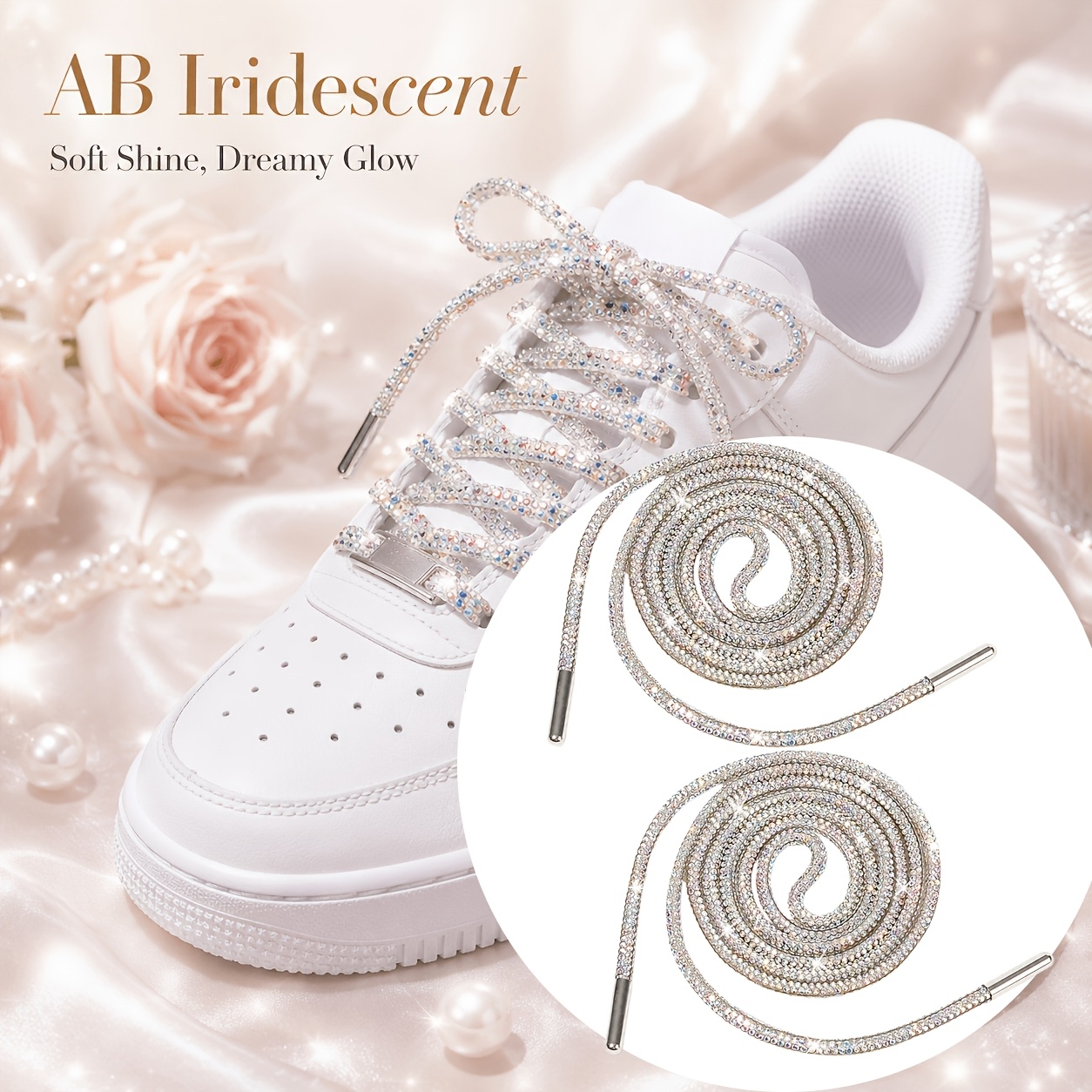 TEMU 2-pack Rhinestone Decorated Shoelaces With Metal , Replacement Shoelaces Suitable For Sneakers, Hoodies, And Sweatpants Drawstrings