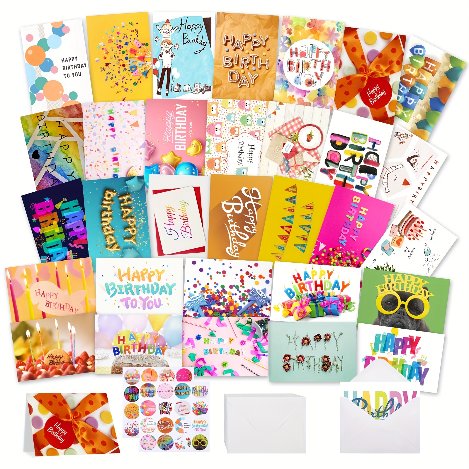

32pcs Happy Birthday Cards And Envelopes Self-sealing, 4x6 Multi-style Happy Birthday Bulk Box, Blank Originality Birthday Cards For Birthday Cards Pack For School, Office, Family, Friends