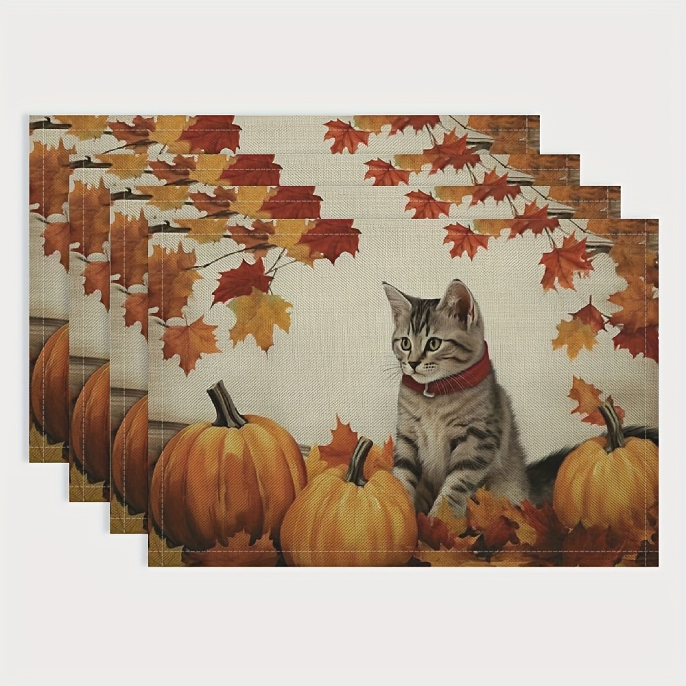 

4pcs Placemats - Cat And Placemats - 12 × 18 - Rectangular Table , , For Thanksgiving And Decoration,