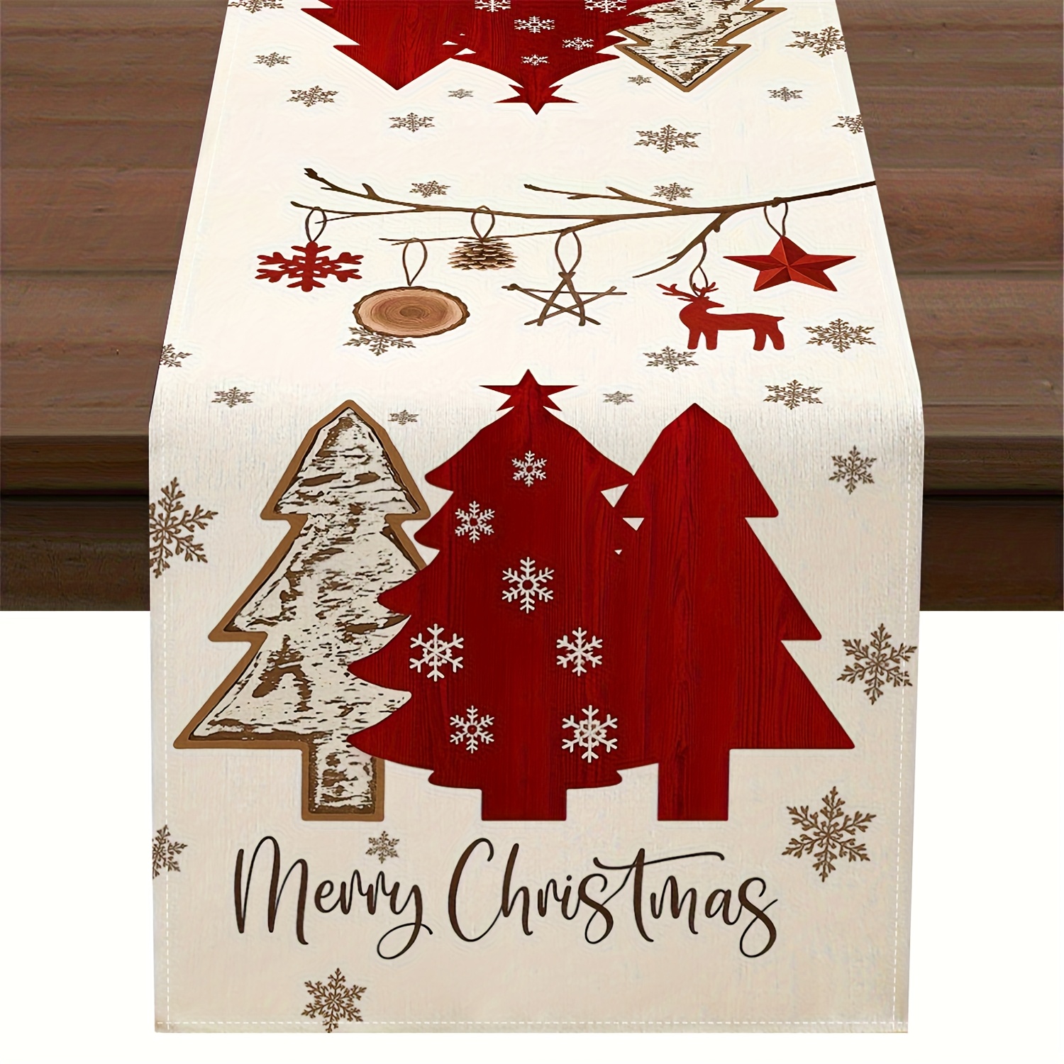 1pc Christmas Table Runner, Merry Christmas Branch Pendant Snowflake Christmas For Dining Table, Kitchen, Party Decor