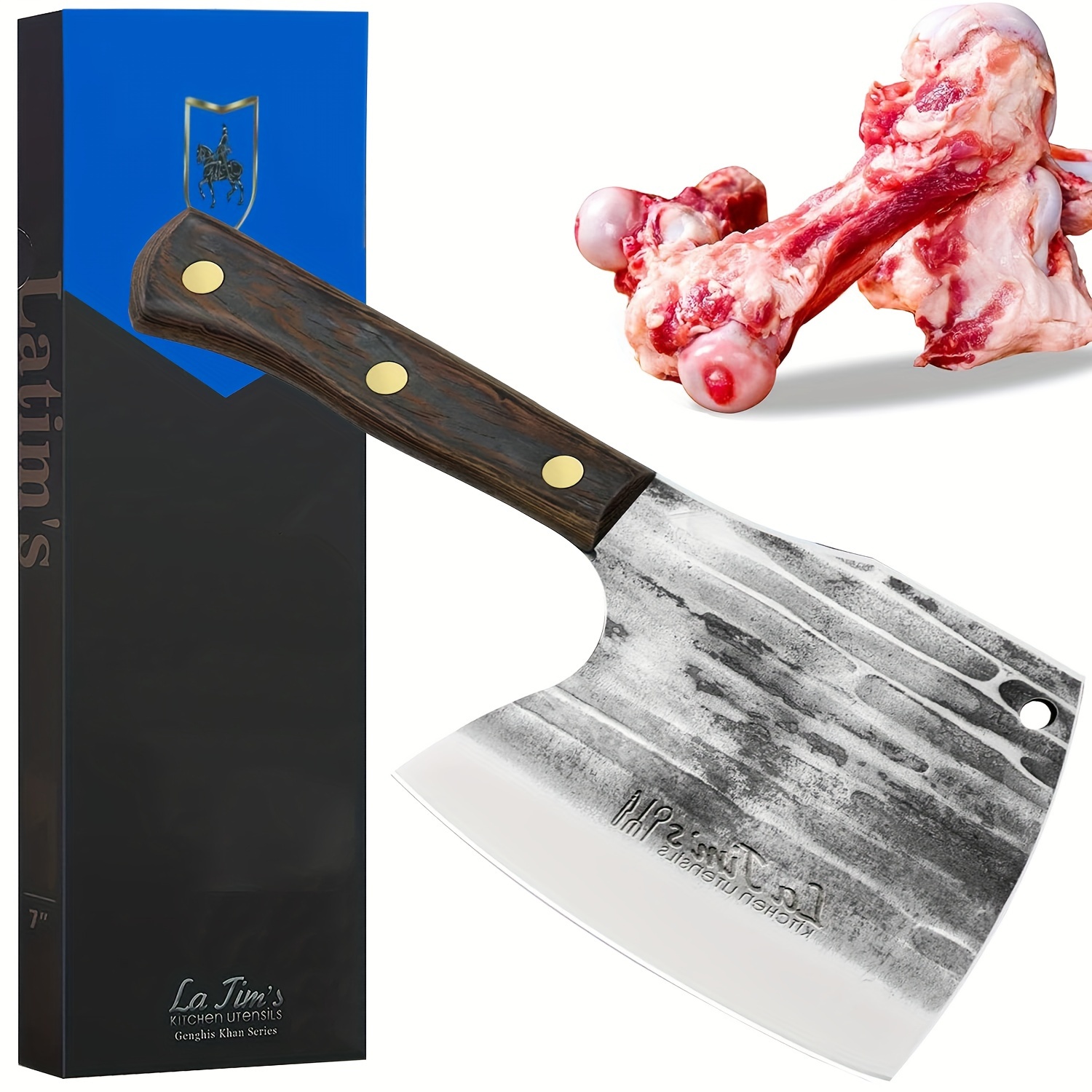 

Latim Meat Cleaver - 7'' Heavy Duty Butcher Knife Meat Chopper Bone Cutting Knife - High Carbon German Stainless Steel - Pearwood Handle For Home Kitchen And Restaurant With Gift Box