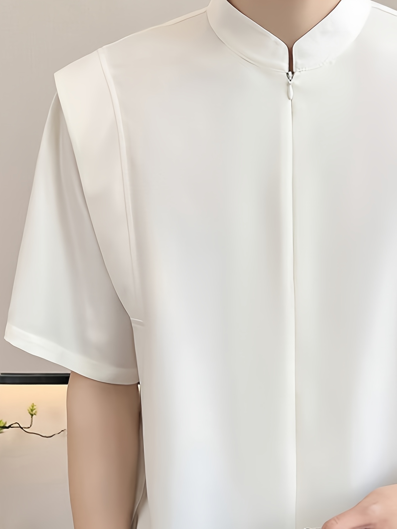 Men'S Vintage-Inspired Breathable Short Sleeve Shirt with Stand Collar & Zipper Front - Lightweight Casual Summer Blazer for Casual Attire, Black Pants & Accessories, Vintage Shirt