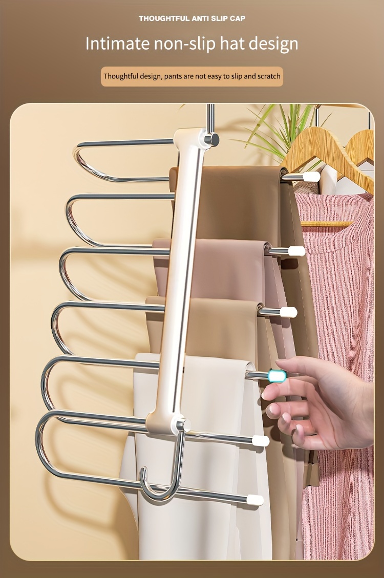 1pc space saving folding pants rack   stainless   multi functional with seamless non slip design   drying storage of jeans and clothes details 1