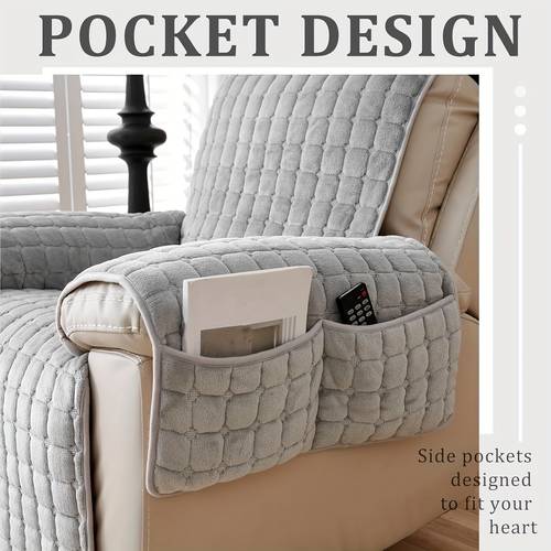 item picture 1pc bohemian plush flannel chaise cover anti slip suitable for modern solid design pet friendly to care machine washable light gray quilted pattern closely fits single chaise