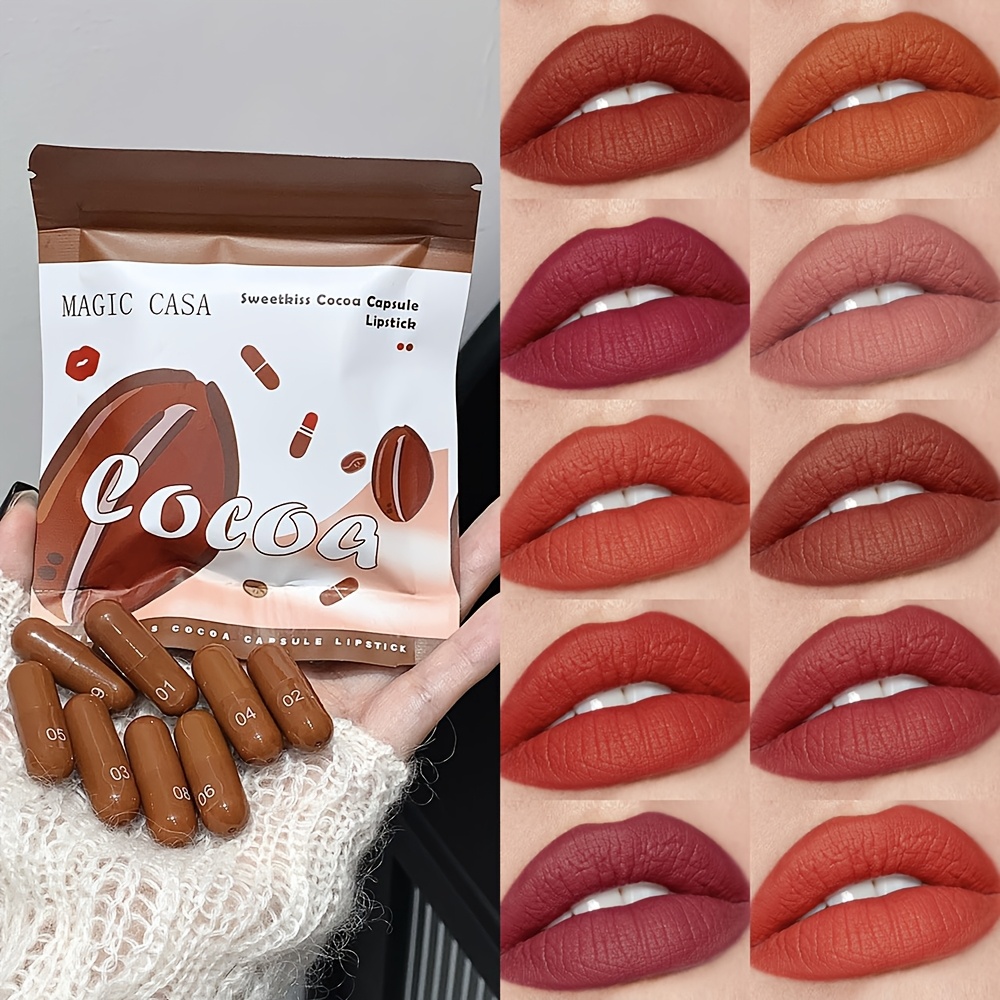 10pcs Magic Casa Lipsticks - Matte, Velvet Finish, Non-Transferable Mini Lip Gloss in OPP Bag, Long-Lasting, Suitable for All Skin Types, Creative Daily Us