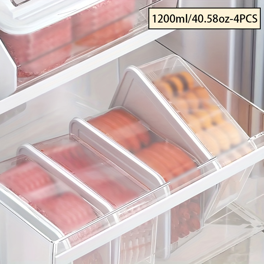 4pcs Freezer Storage Containers. With Lids. Leak-proof Stackable Food Grade Polypropylene Sealed Boxes. Fresh Keeping Boxes. Suitable For Grains, Meats