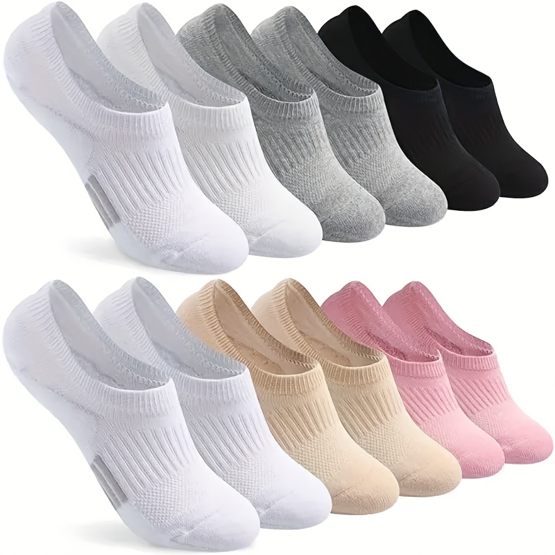 6 pairs womens no show ankle socks cushioned anti slip low cut invisible socks breathable polyester machine washable     solid color white black for outdoor casual casual attire anklelength design texture daily wear