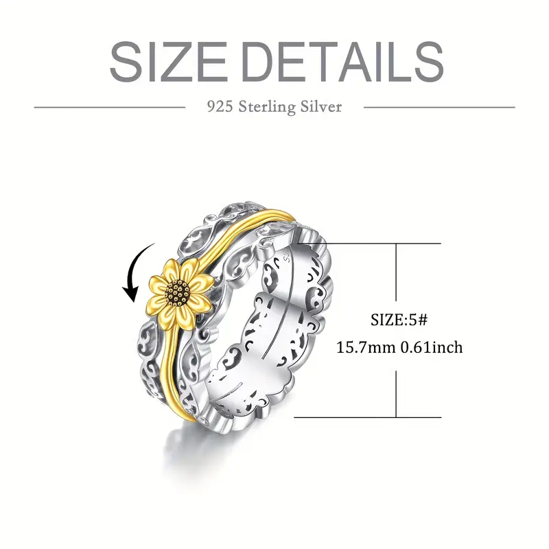 11 12 sunflower fidget rings for anxiety 925 sterling silver sunflower spinner rings for women worry ring anti stress mood rings gifts band wide Product details 1