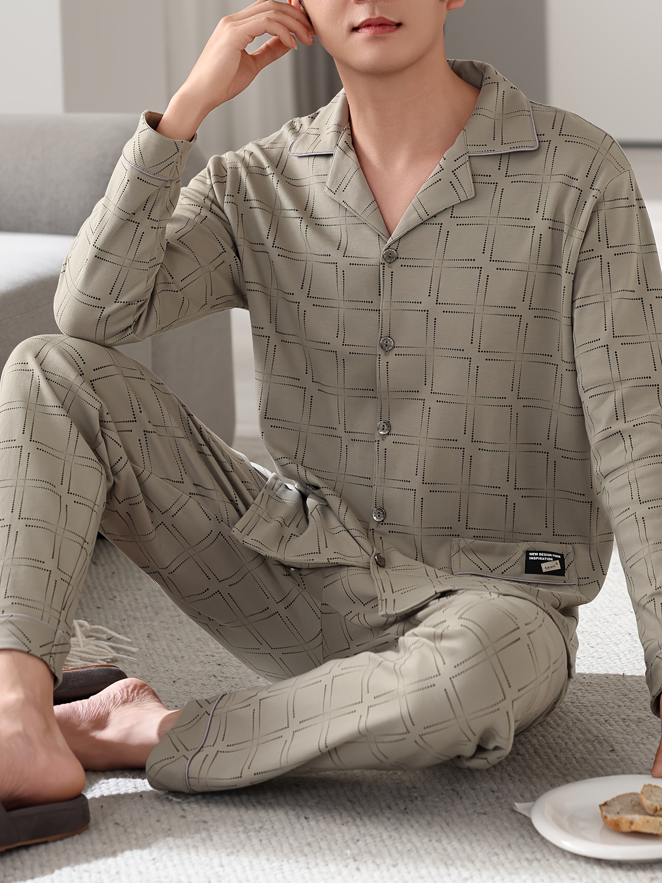 Men's Pajamas Pure Cotton Long Sleeve Spring and Autumn Thin Style Full Cotton Autumn and Winter Plus Size Middle-aged Home Clothes Set for Men