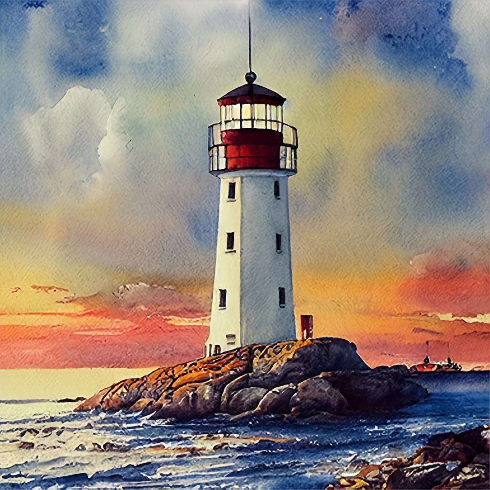 

Lighthouse Scenery Diy 5d Diamond Painting Kit - Round Acrylic Diamonds, Frameless Art & Craft Set For Wall Decor, Perfect Surprise Gift