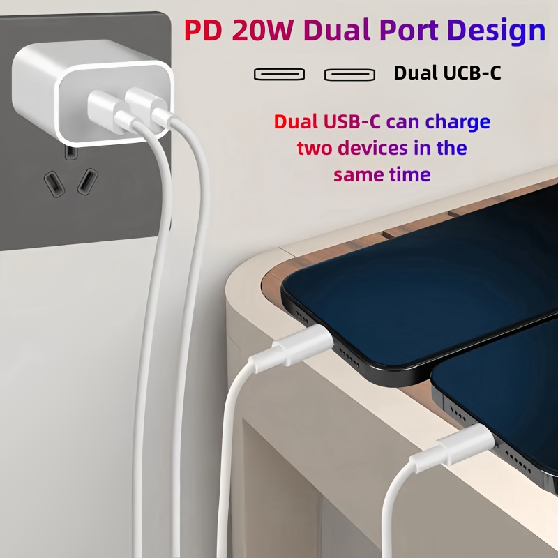 lightning for iphone fast charging c type, 20w usb 2in 1 dual
