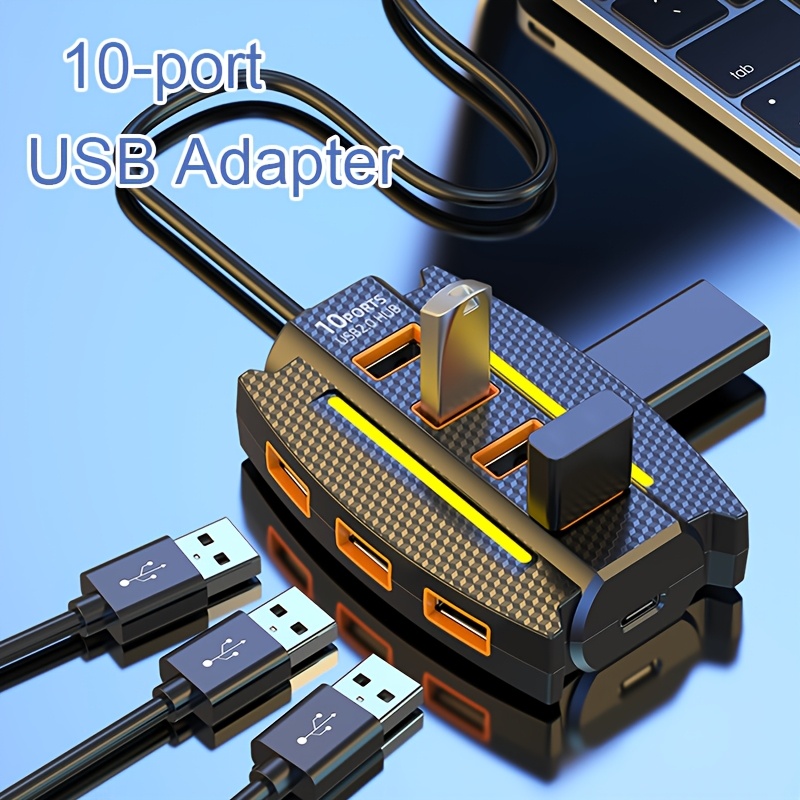 

USB 10 Ports avec Éclairage Ambiant Coloré - , Transfert de Données Stable pour Ordinateurs Portables - Idéal pour Souris Externe, , Imprimante, Projecteur, Ventilateur