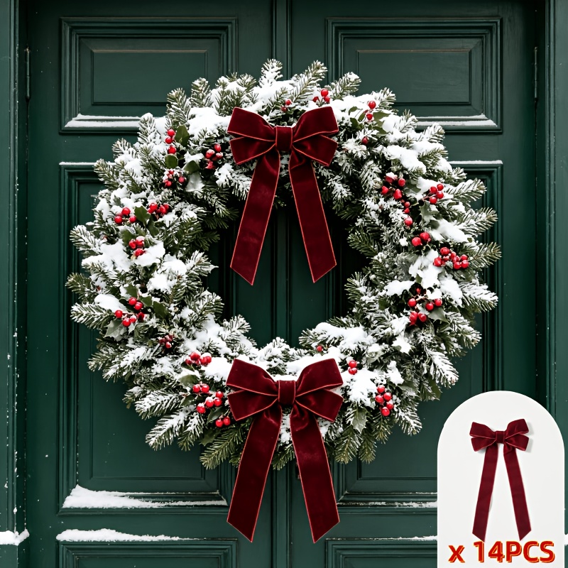 TEMU 14pcs Wine Red Velvet Christmas Bows For Christmas Tree Decoration, High-end Christmas Bows, Perfectly Suitable For Gift Wrapping, , Woven