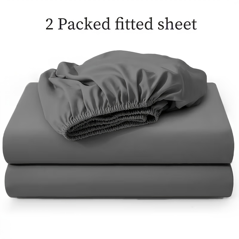 E-shop Packung mit 2 Spannbettlaken aus 100% Polyester-Jersey, 130 g/m², Farblich sortiert, Voll-Leinen-Bettlaken, 30 cm Rock, Hypoallergen,