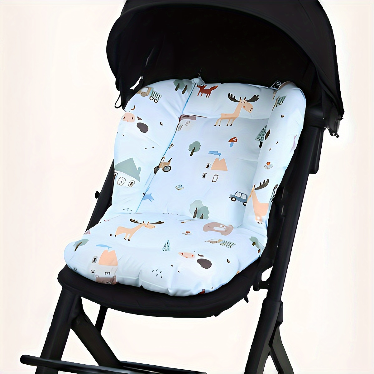 1-Pack Baby Stroller Seat Liner with Animal Print, Universal Fit for High Chairs and Car Seats, Breathable Polyester Cushion for Infants & Toddlers 0-3 Years - Pierced Shoulder Straps and Belt Perforation Design