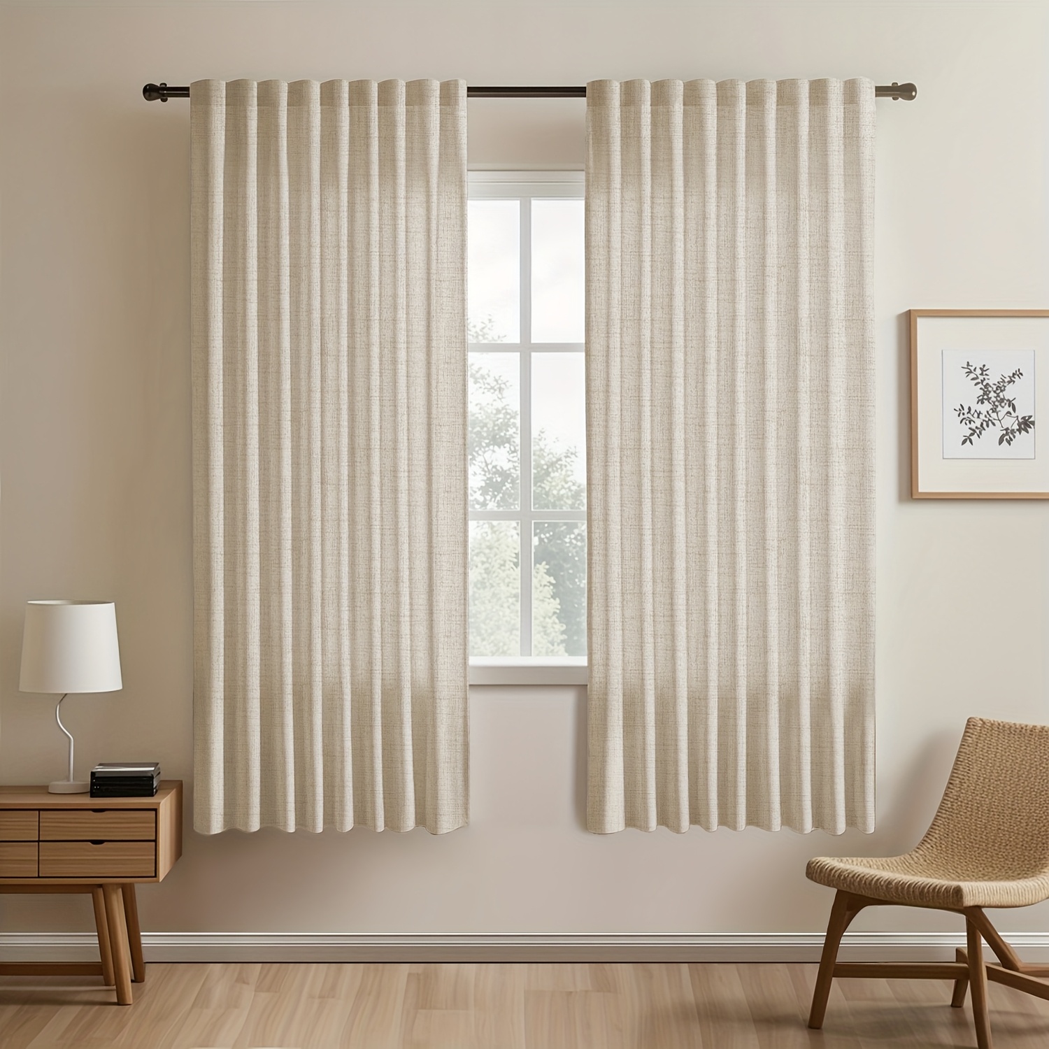 Boho gordijnen voor slaapkamer borduurwerk gestreepte boerderij 84 inch lang 2 panelen set wit linnen lichtfilterend voor woonkamer roede zak gordijnen (52 B x 84 L, wit