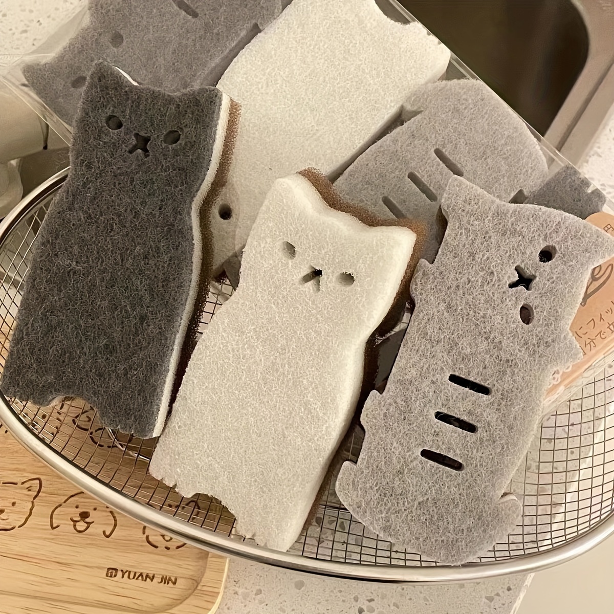4pcs cute cat sponge set for kitchen thick durable dishwashing cleaning tools