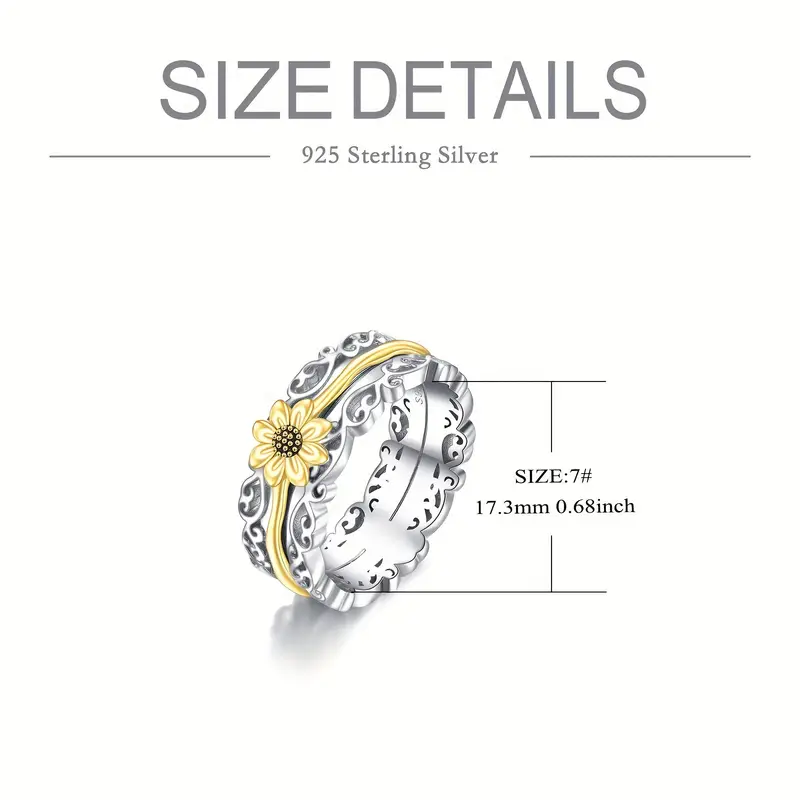 11 12 sunflower fidget rings for anxiety 925 sterling silver sunflower spinner rings for women worry ring anti stress mood rings gifts band wide Product details 3
