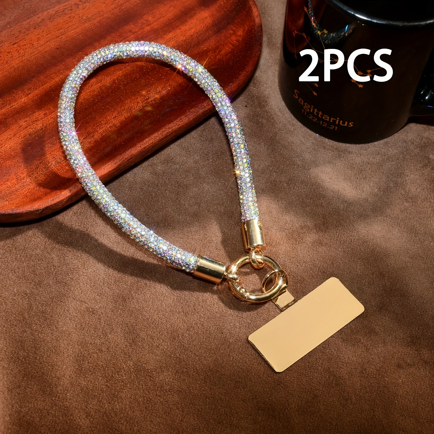 TEMU 2pcs Set Of Shiny Rhinestone Lanyards + 2pcs Set Of Stainless Steel Connectors. High-end Luxury Sparkling Rhinestone Anti-loss Phone Lanyards