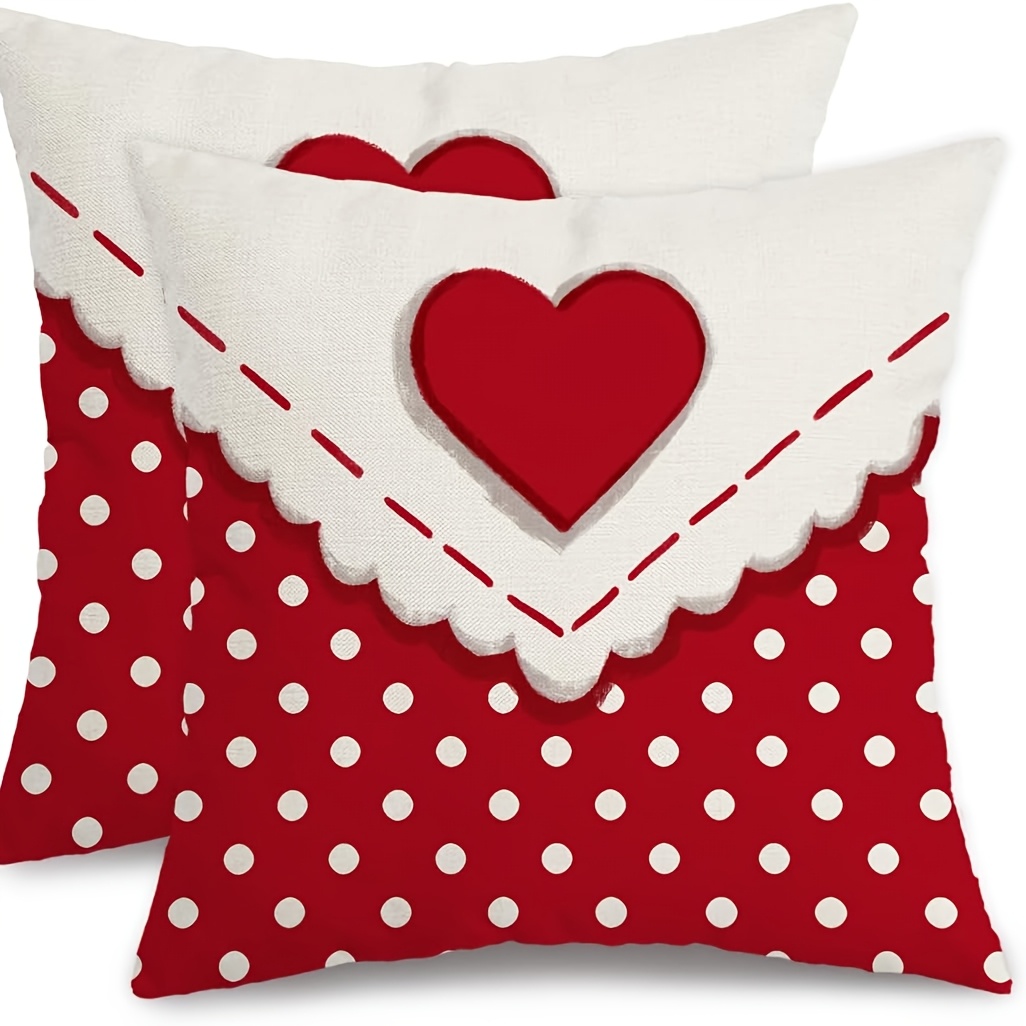 

Valentines Day Pillow Covers 18x18 Set Of 2, Red Heart Decor Holiday Farmhouse Pillow Case Gifts Decoration For Home Sofa Couch