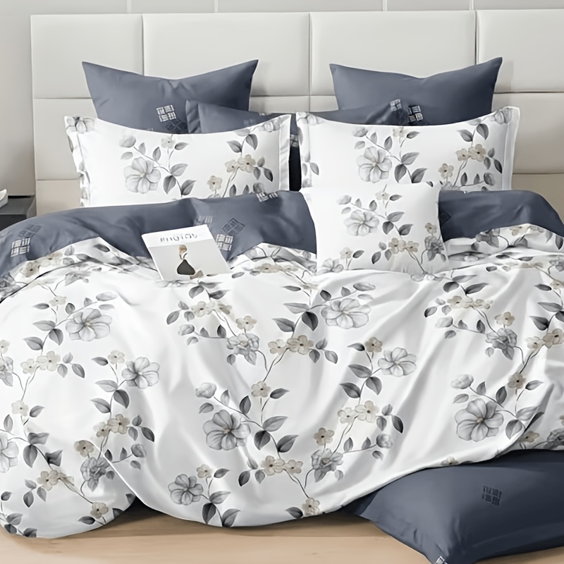 TEMU 3pcs Divine Floral Print Duvet Cover Set, 135*200cm Duvet Cover   80*80cm Pillowcases, Solid Color Minimalist Bedding, Soft And Comfortable