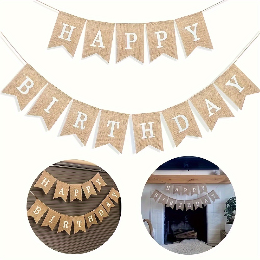 

Rustic Burlap Happy Birthday Banner - Versatile Garden Party Decoration For , & Removal