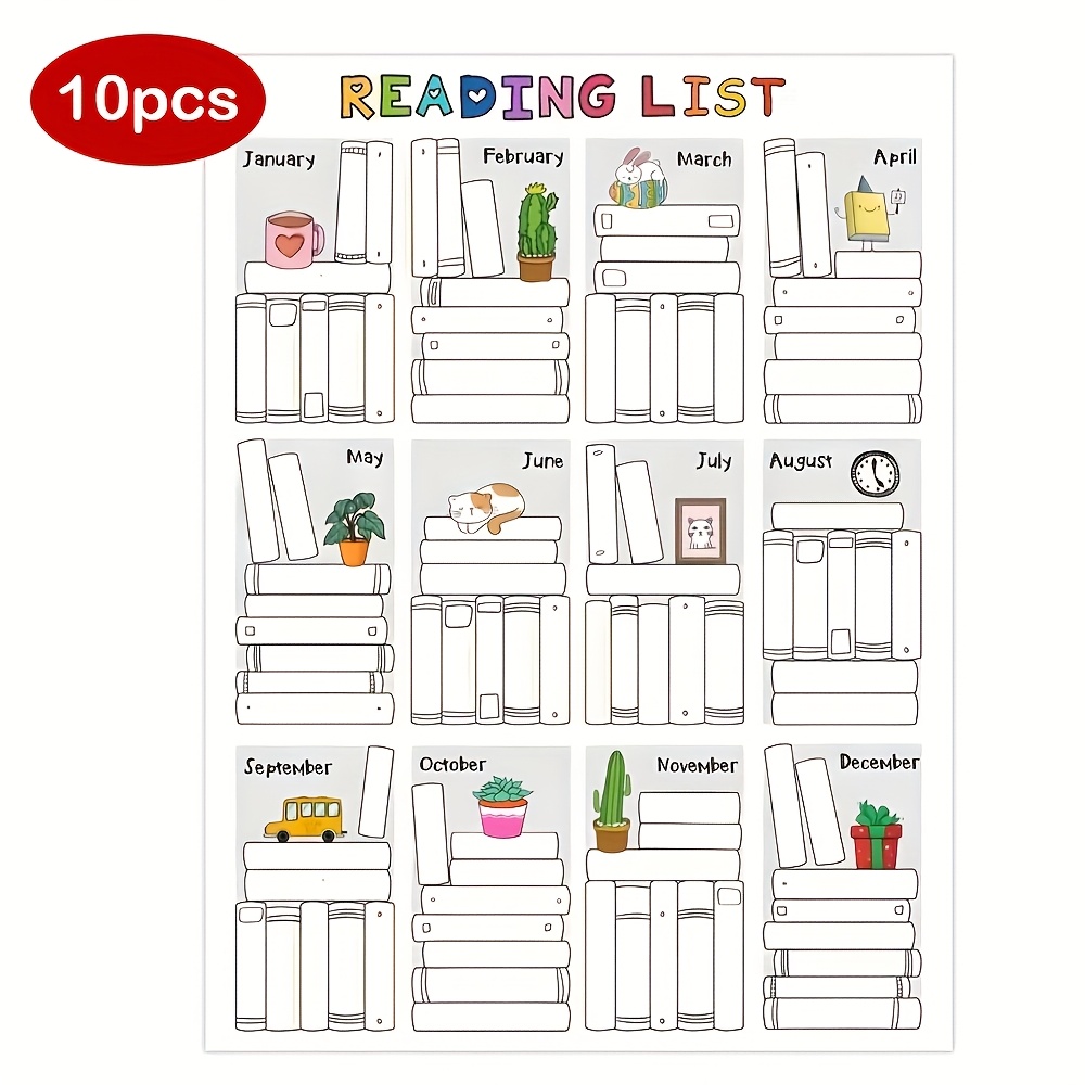 Image of 10/20pcs Of Vibrant Reading List Stickers | Monthly Book Tracking Tags Featuring Bookshelf And Library Designs | Goal- Reading Journal Stickers For Readers | Must-have Supplies For Book Reading