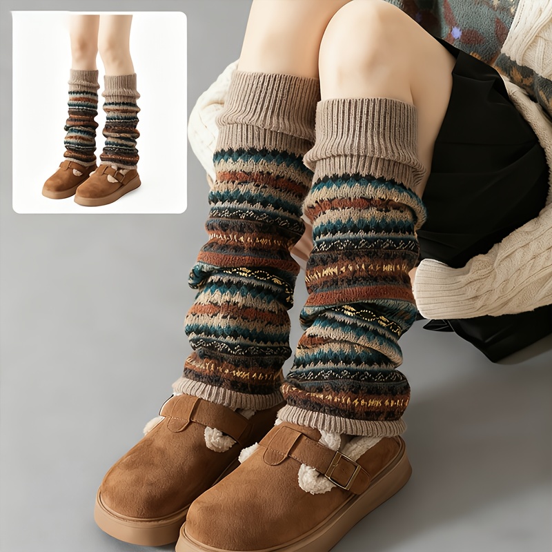 Image of Autumn/winter Thickened Bohemian Style Extended Sock Sleeves | Slouchy And Lazy Leg Warmers | Non-slip -on | Vintage Pattern For A Stylish Look | Soft, Skin-friendly, And Versatile For Any Bottoms