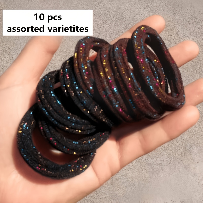 Random 10pcs-sparkling Shimmering Hair Ties, Hair Scrunchies For Ponytails