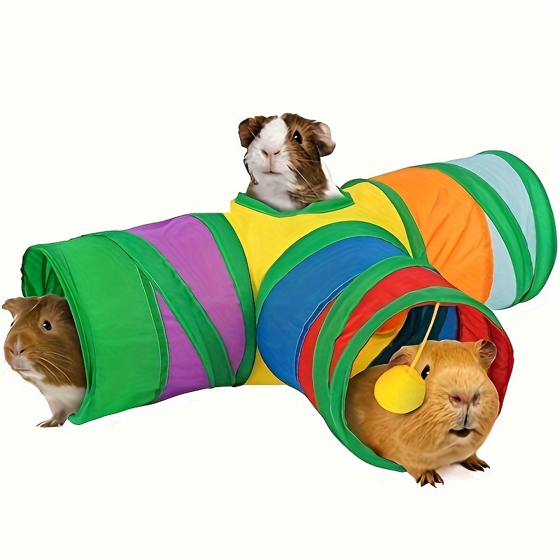 

1pc Guinea Hamster Tunnel 3 Way Collapsible Small Pet Tunnel And Tube With Interactive Ball For Baby Rabbit, Ferret Hamster, Chinchilla, Hedgehog Hiding And Resting