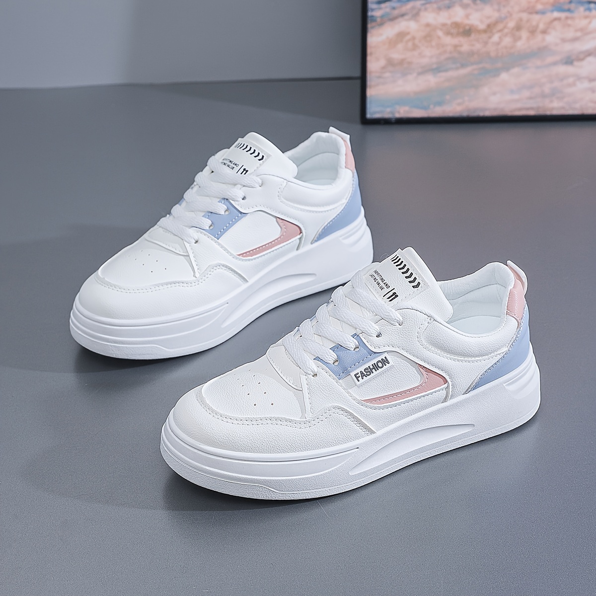 

Women's Colorblock Casual Sneakers, Lace Up Platform Soft Sole Walking Skate Shoes, Low-top Comfort Preppy Trainers
