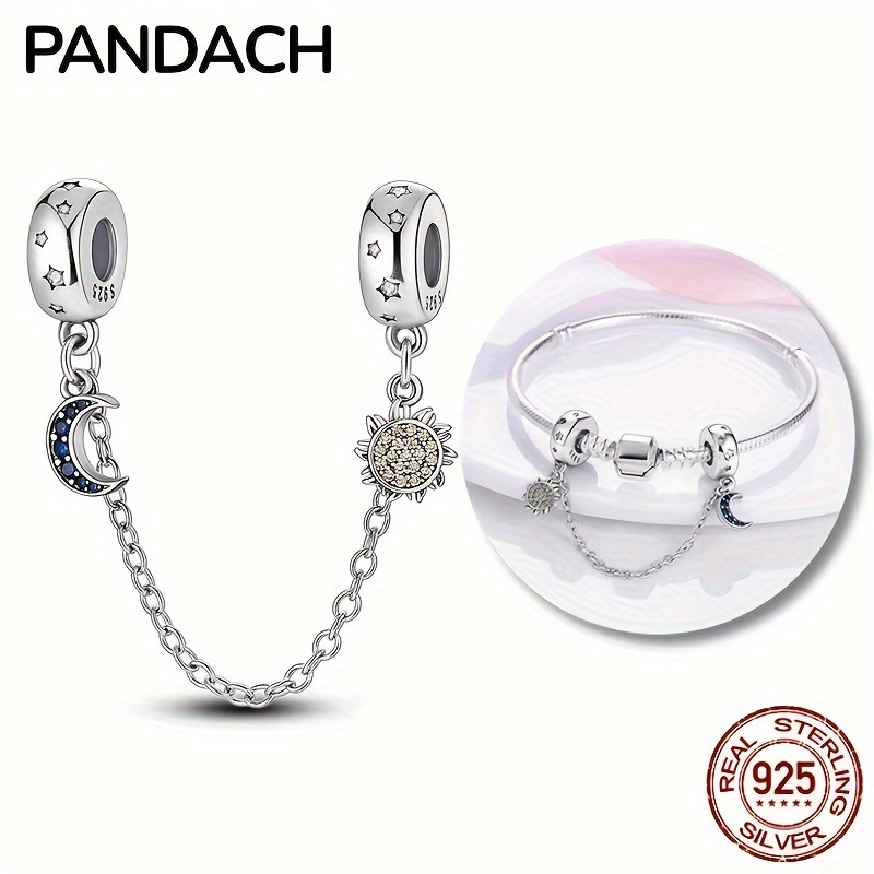 

Beauty Of The Galaxy-100% 925 Sterling Silver Sparkling Celestial Sun Moon Safety Chain Perfect For Original Bracelet Jewelry Diy Making Gifts For Eid