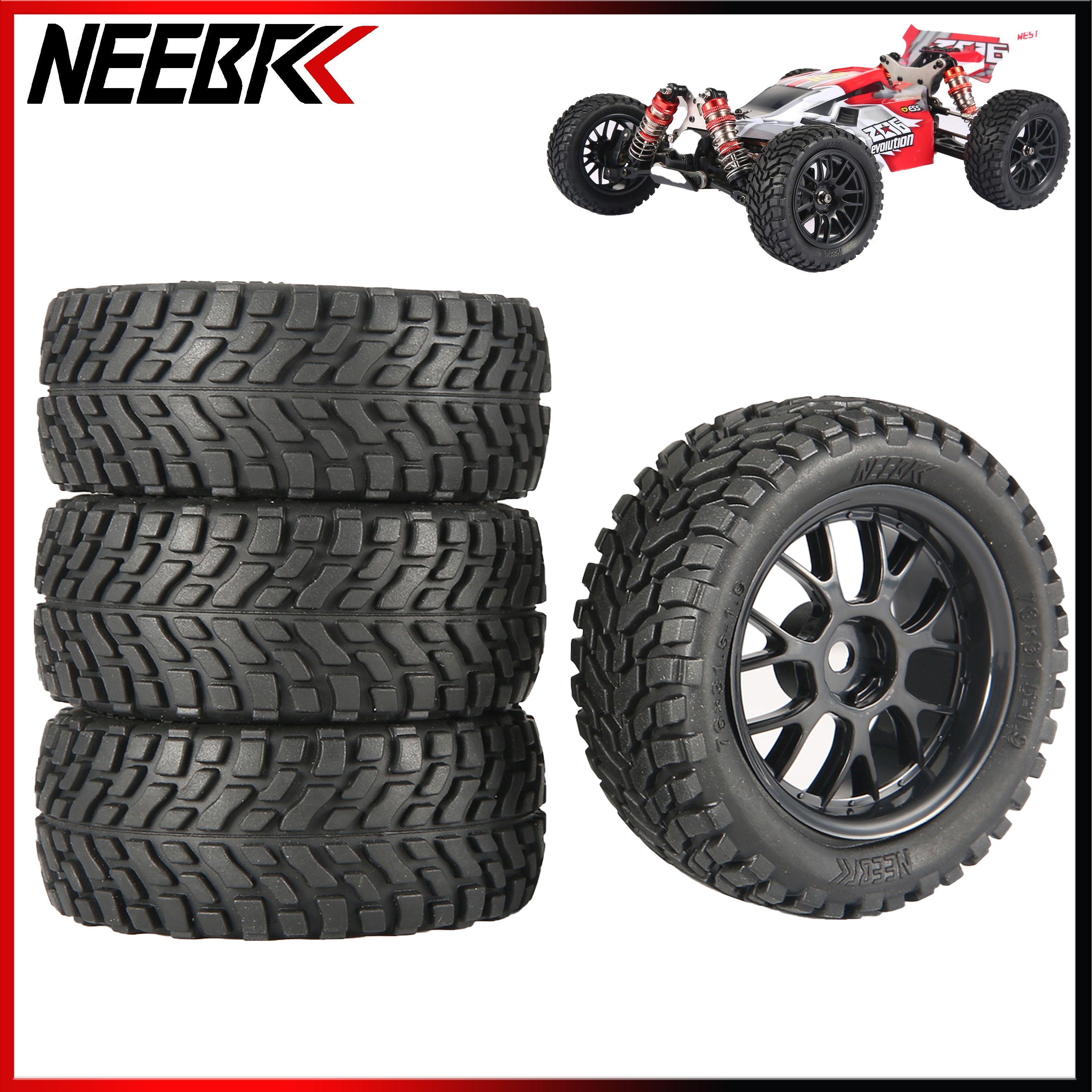 

Neebrc 1.9" Off-road Buggy Tires & Wheels Set - 75mm With 12mm Hex Hubs For , , Hpi Rc Cars - Black