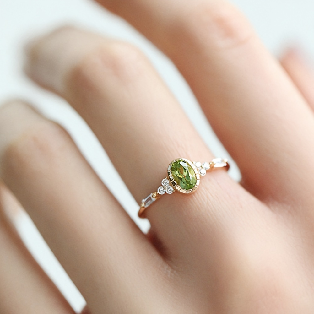 Vintage Oval Cut Yellow Green Synthetic Gemstone Women's Engagement Ring