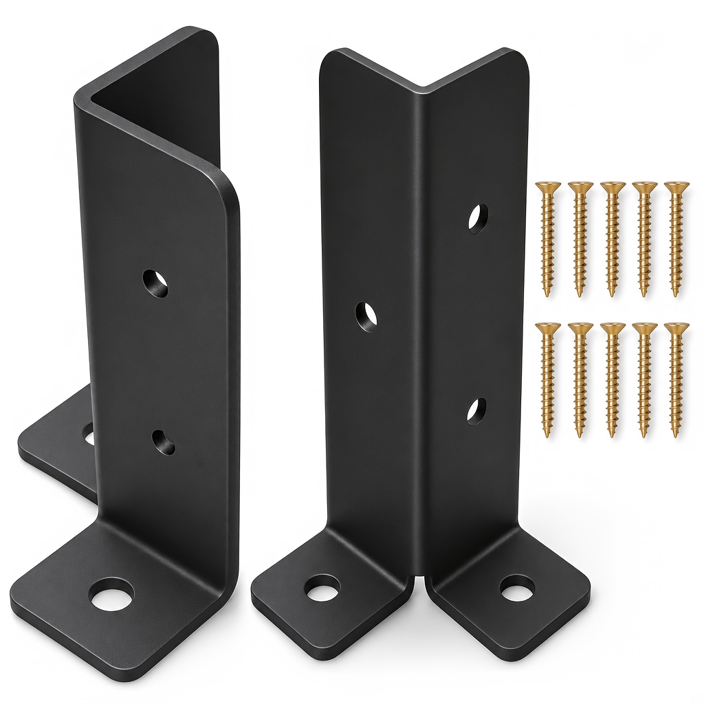 TEMU Kit de 12 pièces comprenant 2 supports d'ancrage réglables pour poteau de terrasse et 10 vis, support métallique robuste pour clôture en bois et