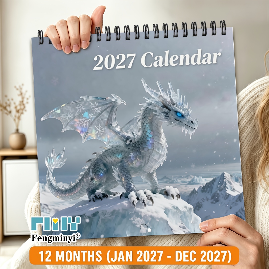 TEMU Wall Calendars, 2d Flat Printing, 1-pack, 2027 Dragon-themed Calendar, Suitable For Dragon Enthusiasts, 12 Months Double-sided Thickened Paper,