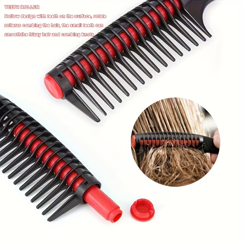 E-shop Professioneller Kammbürste mit breiten Zähnen und Bürste - Schwarz-Rotes Breitzahndesign, geeignet für nasses/trockenes Haar - Ideal für