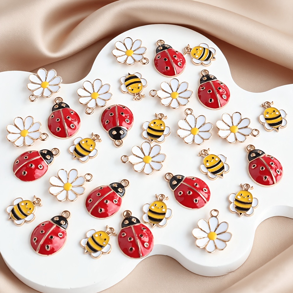 TEMU 30pcs Enamel Ladybug Charms, Red Yellow White Metal Jewelry Making Crafting Additions