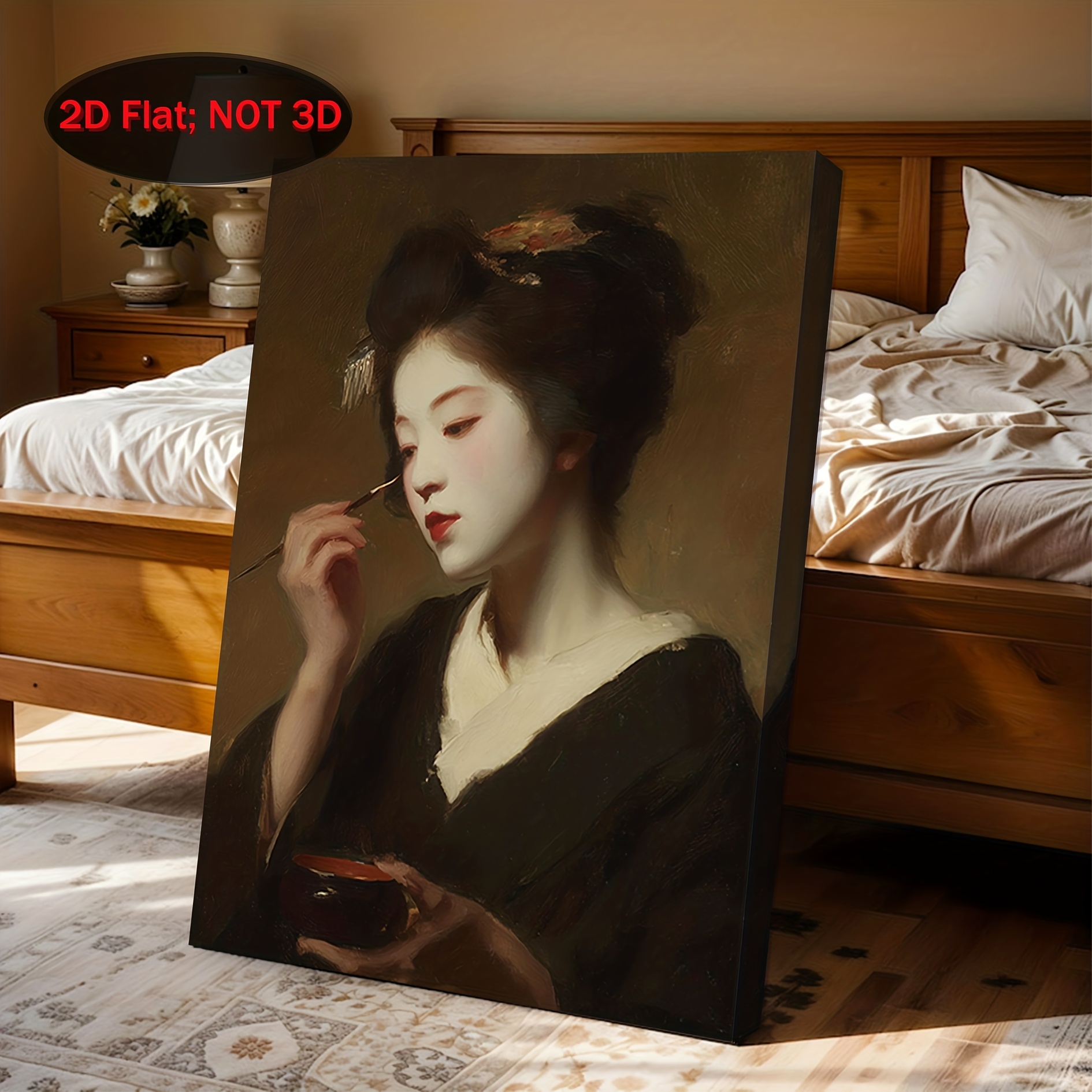 TEMU 2d Flat, 1pc Japanese Geisha Wall Art - Vintage Traditional Kimono Makeup Portrait Painting, Printable/printed Art Suitable For Bedroom, Living