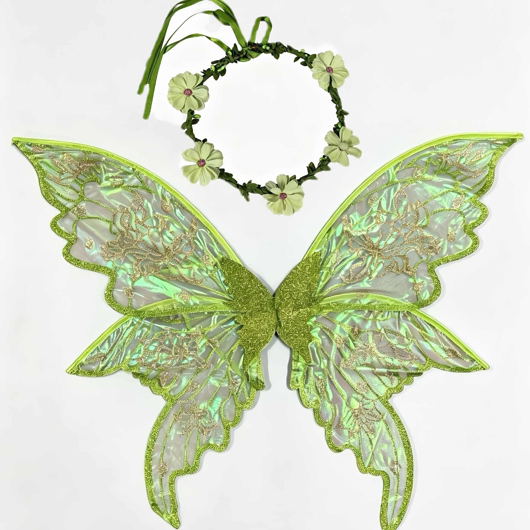 TEMU 2pcs Set, Including Decorative Wings, A Headpiece Garland, And Fairy Wings - Wings - Elf Wings, With Organza-material Decorative Wings, Suitable