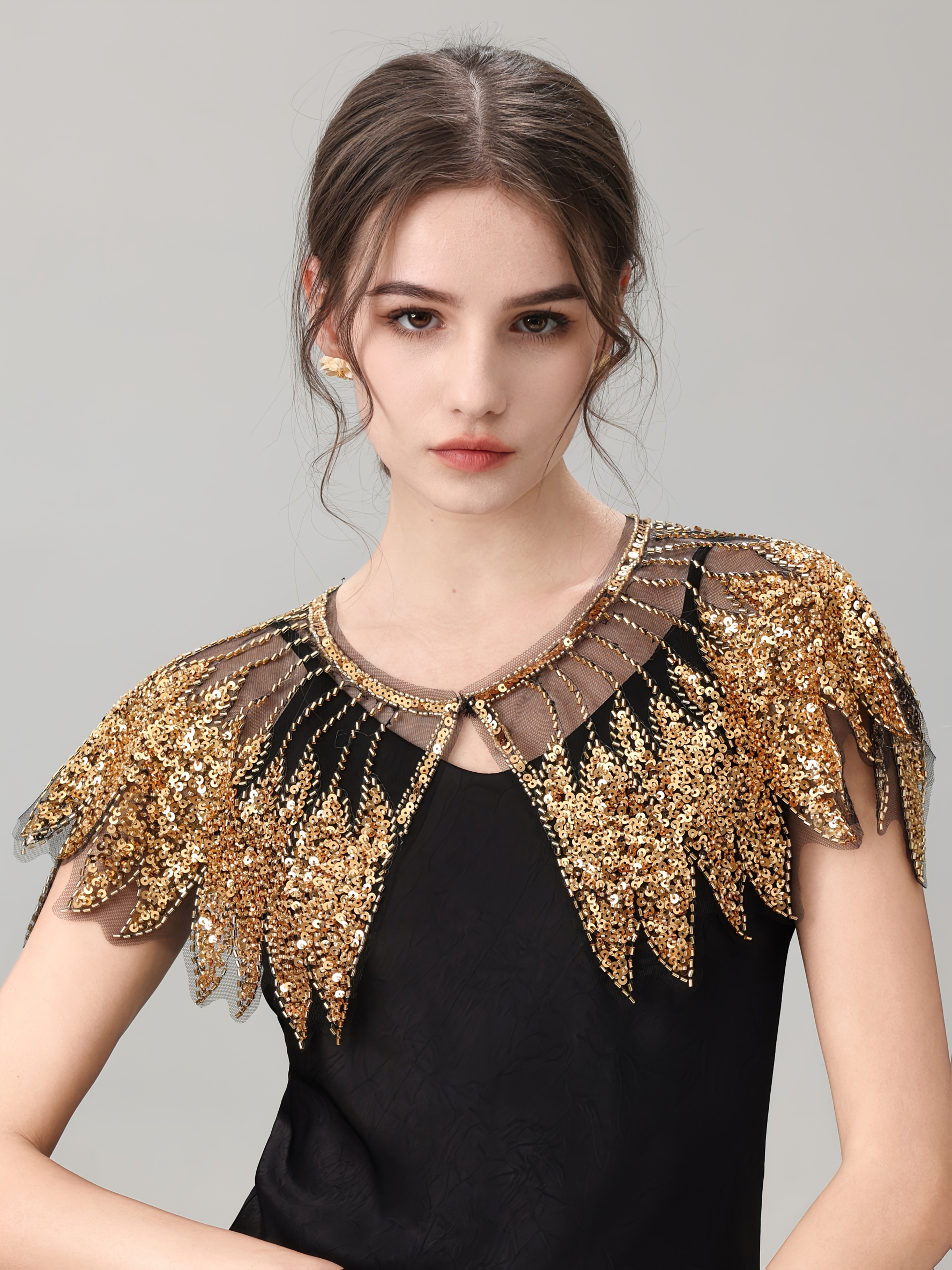  embroidered mesh knit fabric beaded tribal crew neck short length loose fit non stretch spring summer womens shrug for party and festival details 3