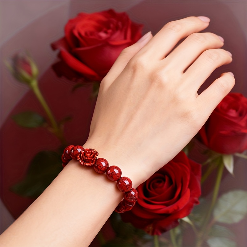 Cinnabar Round Beads & Rose Quartz Sand Hand String Bracelet