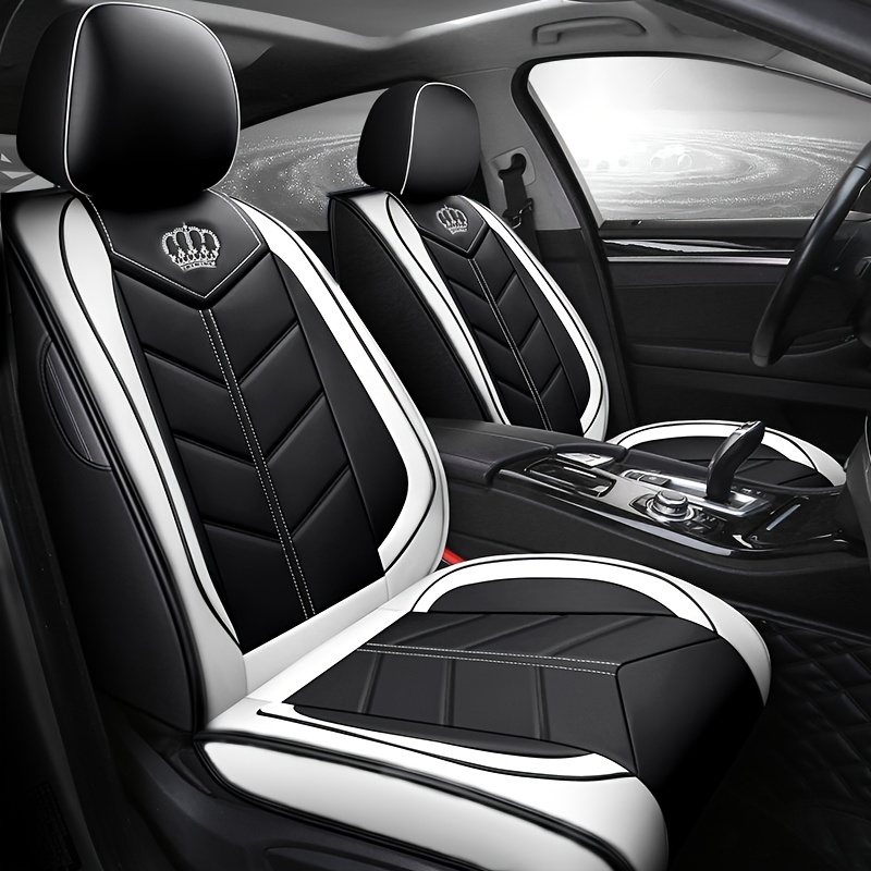Muchkey 5 Sitze Sitzbezüge Für Toyota Highlander Wasserdichtes Kunstleder Auto Sitzschutz Komplettset Kompatibel Mit Airbag,Schwarz-Weiss