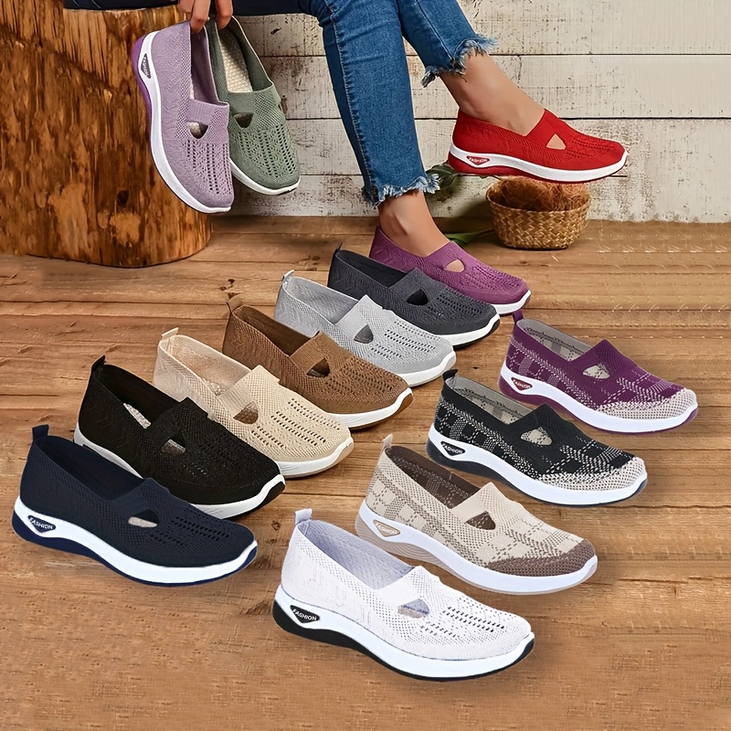 

1 Pair Women's Cut-out Sneakers - Breathable & Lightweight Slip-on Walking Shoes, Non-slip Soft Sole, Comfortable Fabric , In Multiple Colors - All , Shoe Accessories